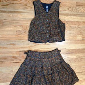 Vintage GAP paisley 90s skirt vest set